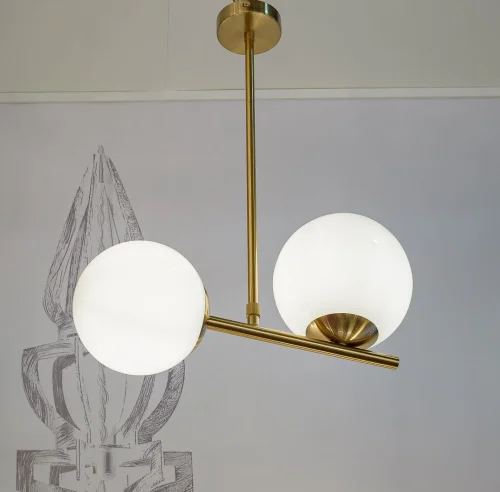 Светильник подвесной FELIZ SP2 BRONZE/WHITE Crystal Lux белый 2 лампы, основание бронзовое в стиле современный шар фото 3